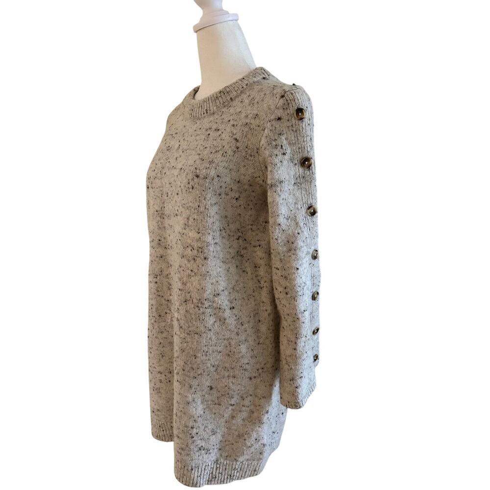 Madewell Donegal Wool Blend Sweater Dress Button Sleeve Mini Oatmeal Speckled - Picture 4 of 11